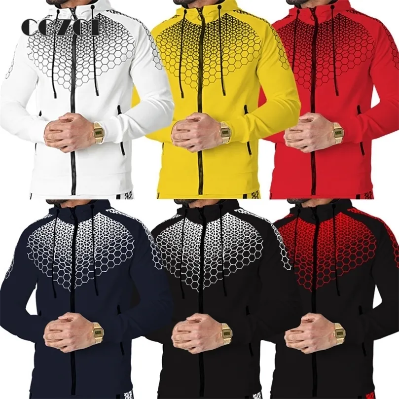 Hommes Survêtements Hommes Printemps Et Automne Haute Qualité Mode 3d Sportswear Costume À Manches Longues Fermeture Éclair À Capuche Jogging Pantalon 2 pièces Ensemble 220905