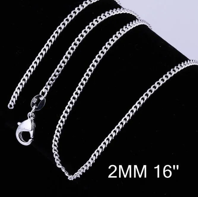 925 Sterling Silber Seitlich Kette Halskette 2MM 16-30inch Mann Frau Halskette 100 teile/los