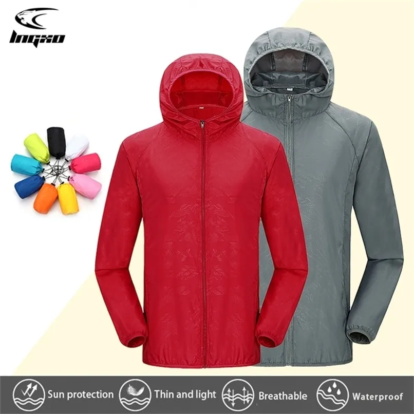 Vestes pour hommes LNGXO Randonnée Veste Imperméable Femmes Hommes Camping Course à Pied Coupe-Vent de Protection Solaire Séchage Rapide Sport de Plein Air Manteau de Pluie Unisexe 220905