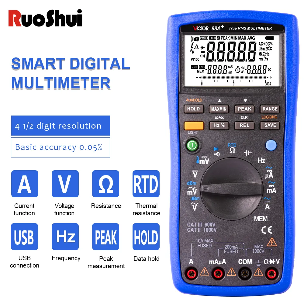 Wholesale VICTOR Digital Ut33c Multimeter With AC Hz Peak Measurement And 1kHz 98A Precision