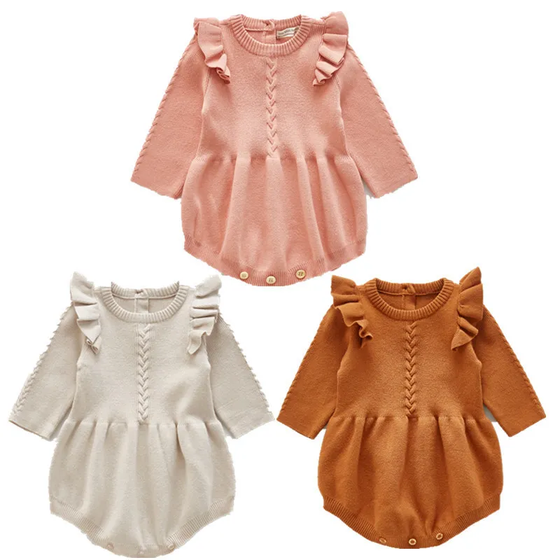 Romances Kid T Beable Girls Roupas quentes mangas compridas Ruffles de inverno Rompe de lã de lã Casual Compune Roupas 220905