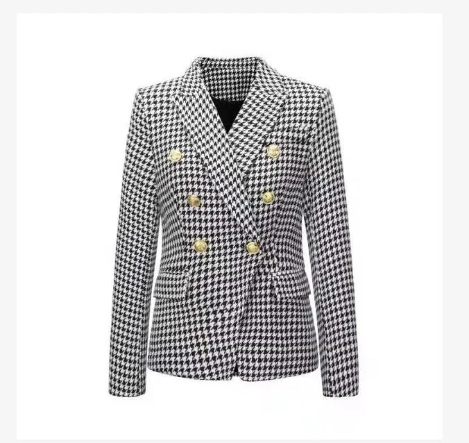Damskie moda mody blazers słynne garnitury czarny houndstooth blazer lamo płaszcze kurtki dla kobiet rozmiar s-2xl a02