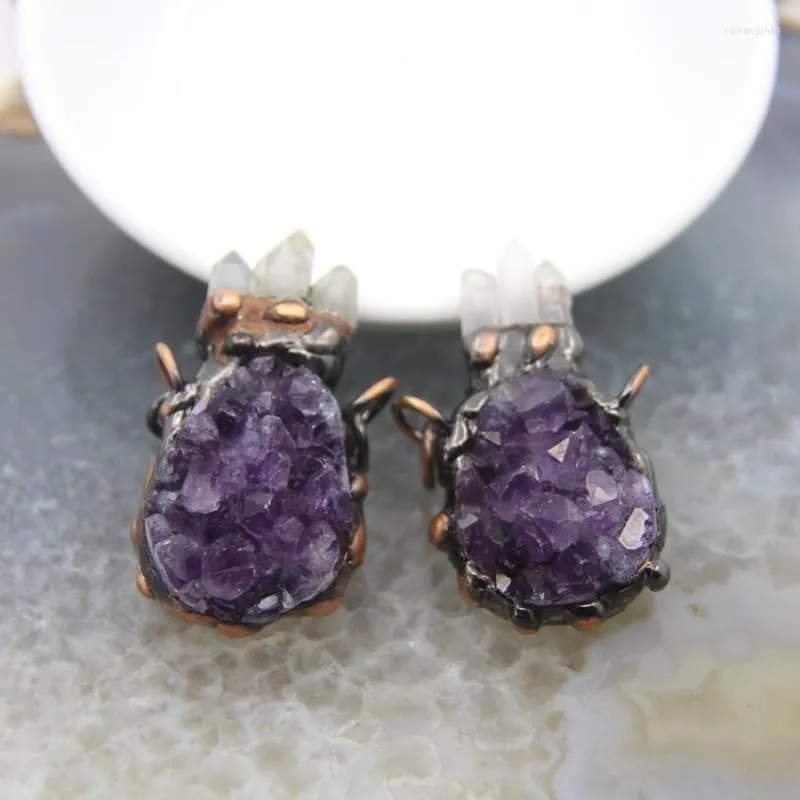 Подвесные ожерелья винтажные натуральные геодея аметисты инкрустации белый Quartyz Heal Purple Crystal Druzy Ожерелье
