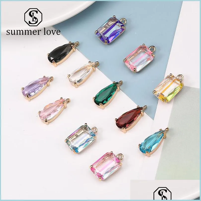 Charms Ankunft Colorf K9 Kristallglas Anh￤nger f￼r Halskette Ohrring Fashion Waterdrop quadratische transparente Kupfer Charme Diy Carshop2006 DHO3X