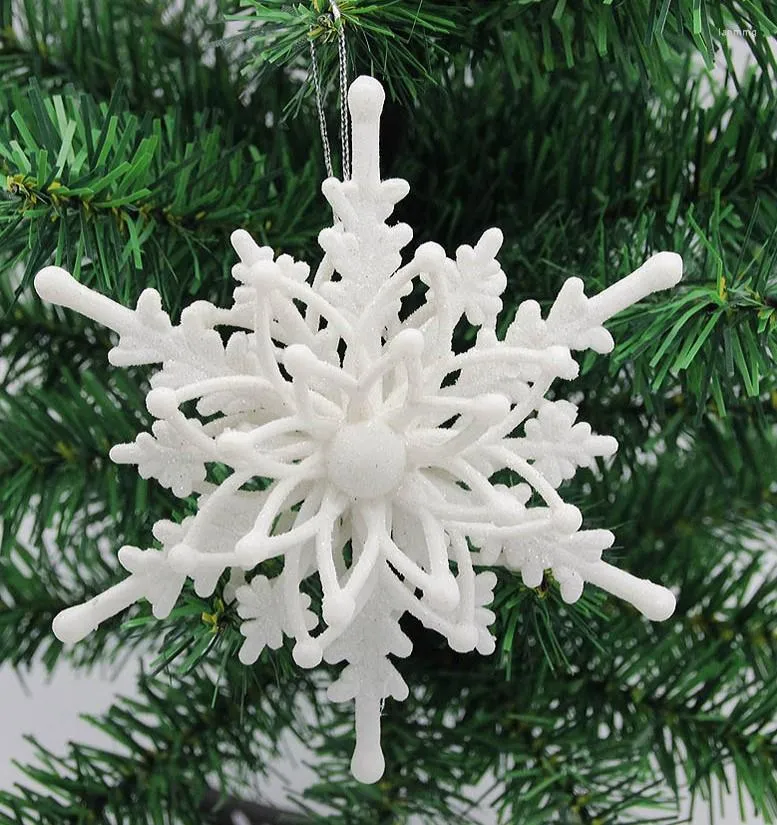 Décorations de noël 5 pièces 12cm grand pendentif 3D flocon de neige blanc en plastique paillettes arbre de noël suspendus ornements décor à la maison