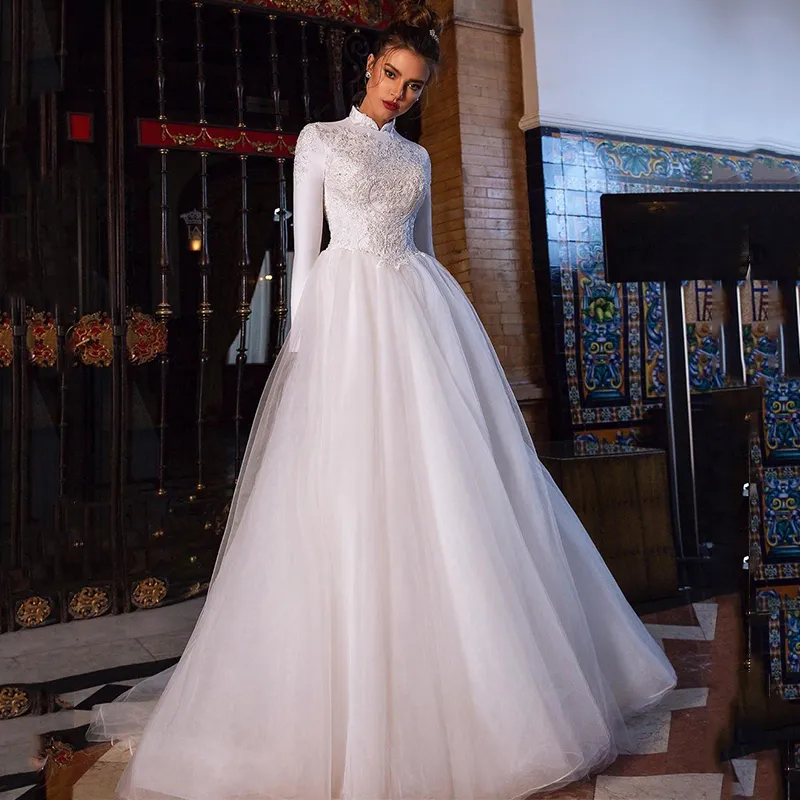 Plus Size Long Sleeve Ball Gown Wedding Dress Elegant Lace Applique ...