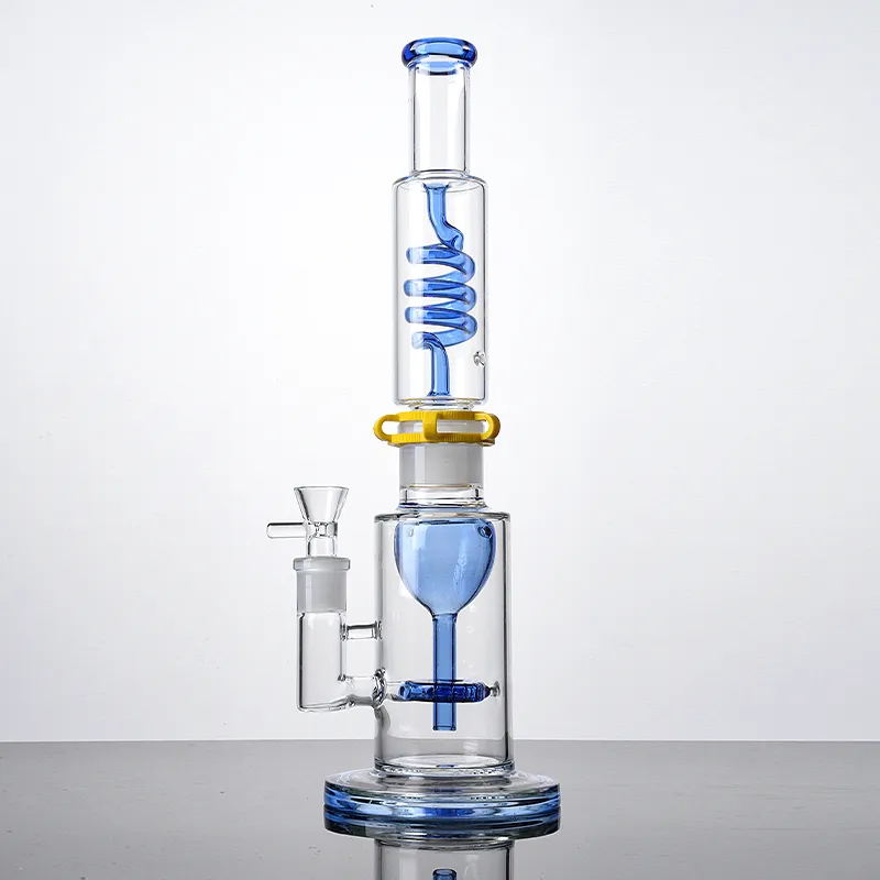15 Inch High Build Bongs Heady Glass Hookahs Thick Pyrex Glass Oil Smoking Pipes 18mm Joint Bowl Colorful Green Blue Straight Type Dab Rigs