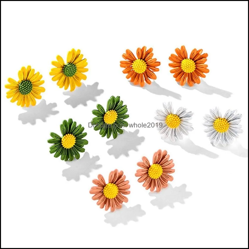 Stud 10Pairs 5 Color Clay Cute Daisy Earrings Studs For Women And Girls Ellis Perennis Marguerite Flower Stud Ear Jewelry Drop Deliver Dhgna