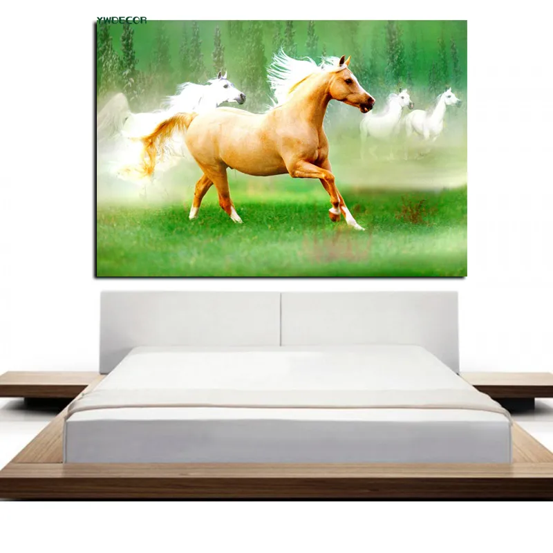 YWDECOR  Art Print White Running Horse Animals Oil Painting on Canvas Modern Wall Art Picture for Living Room Cudros Decor (2)