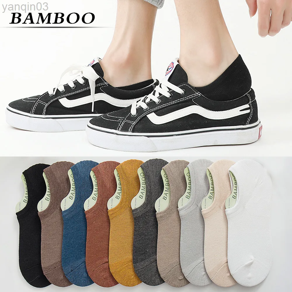 Athletic Socks 2021 Nieuwe Japanse Bamboe Mannen Onzichtbare Sokken 10 Pairs Zomer Ademend Deodorant Silen Antislip Mesh Sokjes dunne L220905