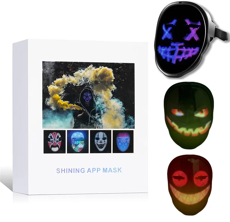 Maschera luminosa di Halloween con schermo a LED Maschera LED controllata da APP LED a colori che cambia il volto Maschera luminosa Supporto Immagine fai-da-te