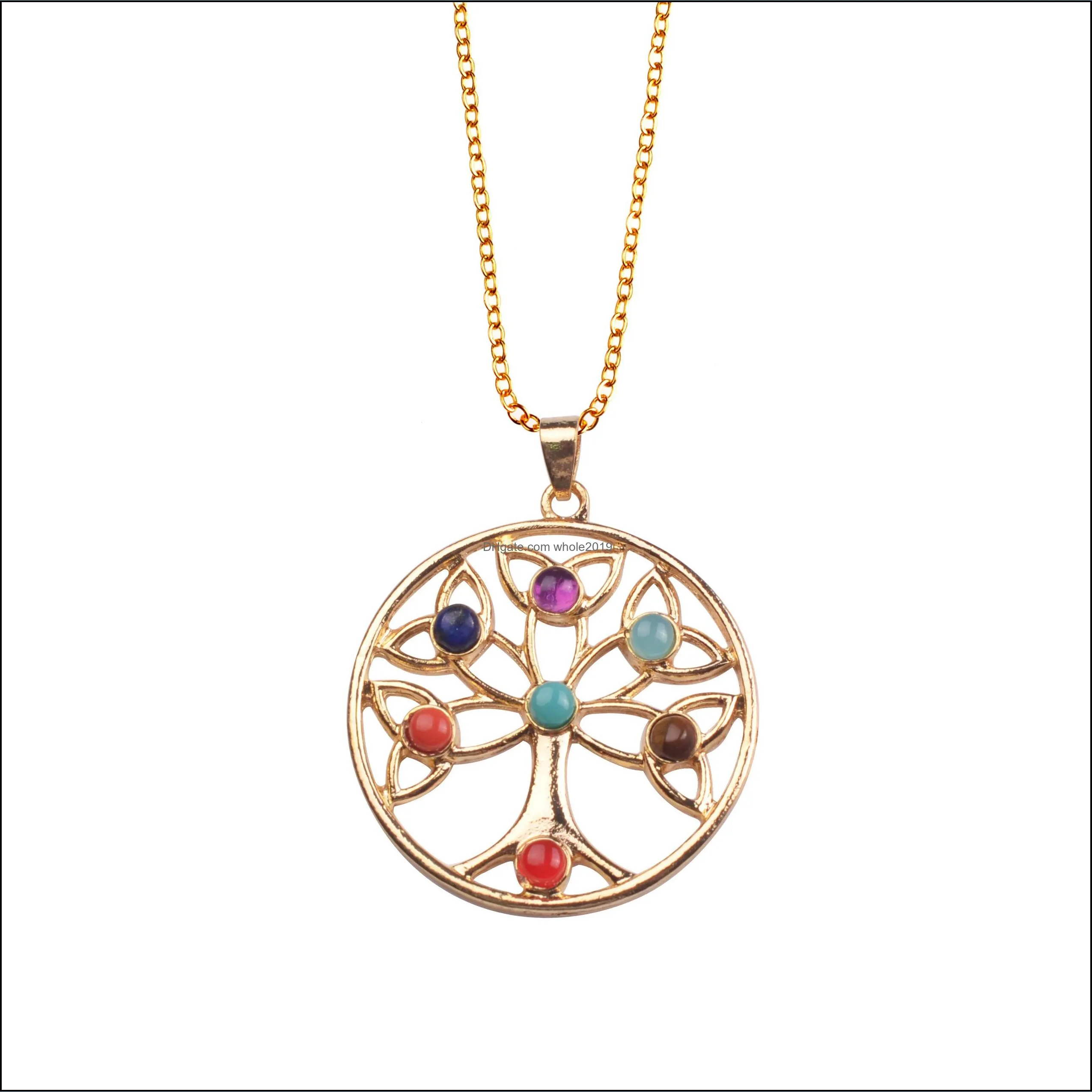 Pendant Necklaces Gold Plated Sterling Sier Pendant Celtic Knot Trinty Tree Of Life Seven 7 Chakras Necklace Alloy Inlaid Gem 18 In Dhqvf