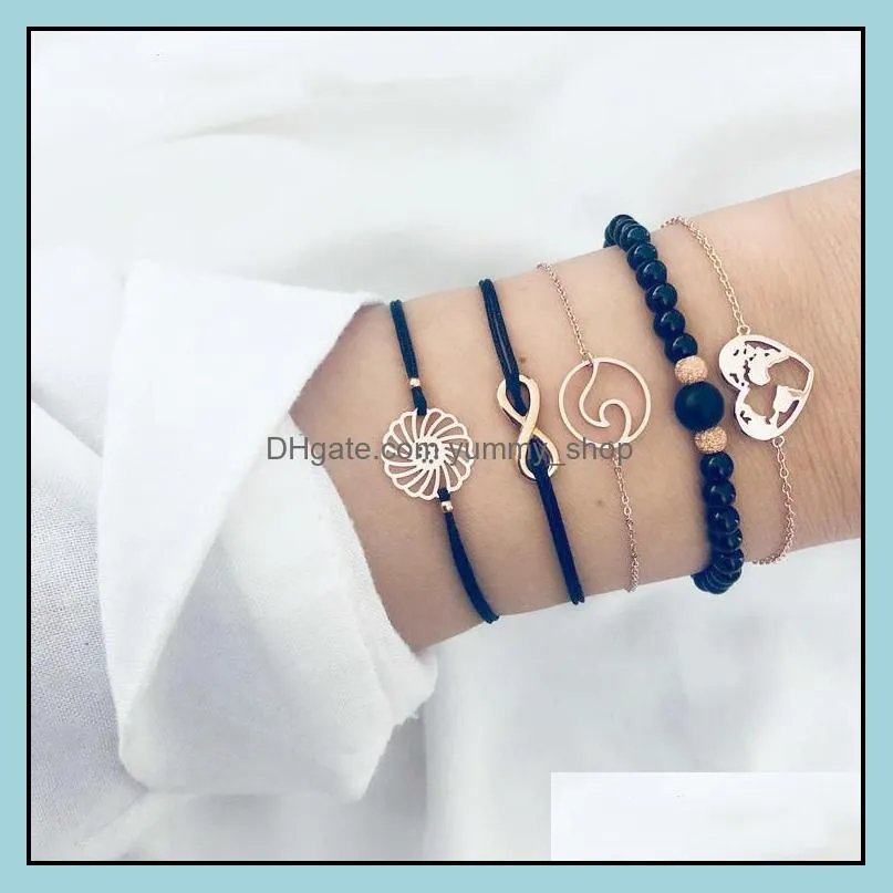 Fios com miçangas 5 PCs Bracelete de contas em camadas Conjunto de pulseiras empilháveis ​​Bolta