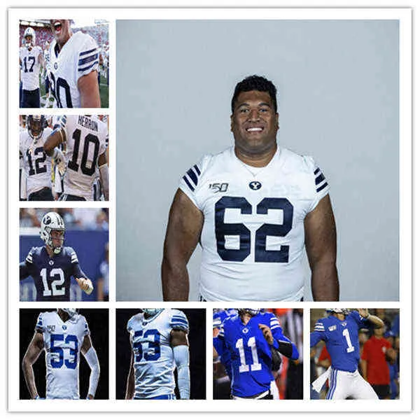 American College Football Wear Custom 2021 BYU Cougars College Jersey Football Zach Wilson Steve Young Baylor Romney Lopini Katoa Sione Fina