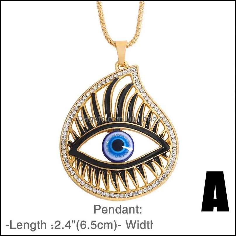 Pendant Necklaces Fatima Hand Pendant Necklace Turkey Evil Blue Eyes Diamond Sweater Chain Hollow Lucky Pendants Adjustable Lulubaby Dhxcc