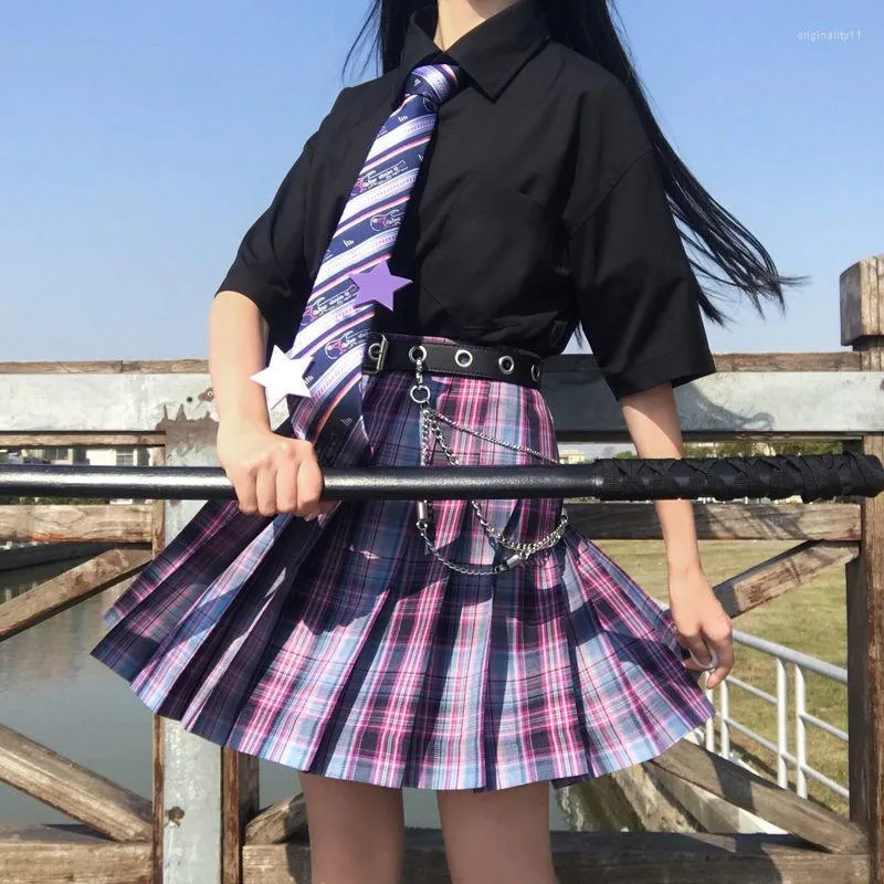Harajuku Japanese & Korean Style Purple Plaid High Waist Skirt Set