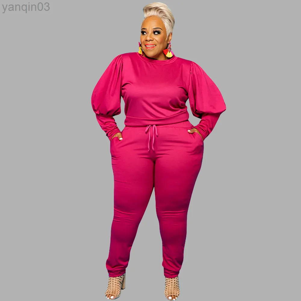 Plus Size Winter Tracksuit Set For Women Long Sleeve Top And Pants