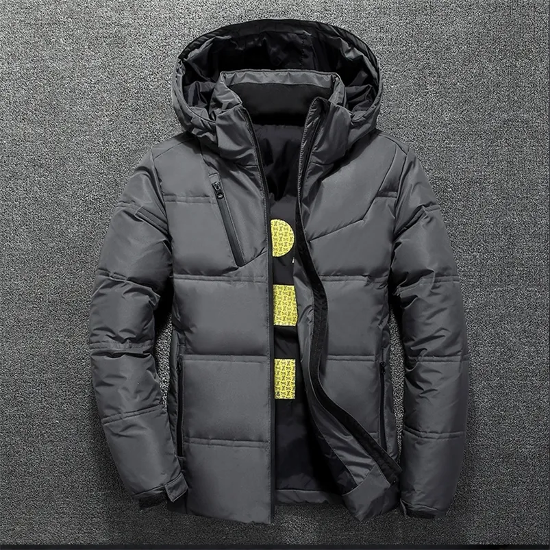 Herrarna ner parkas vit anka jacka m￤n vinter varm fast f￤rg huva rockar tjocka parka mens jackor utomhus rockar 220924