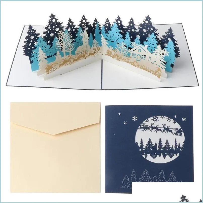 Greeting Cards Greeting Cards Merry Christmas Tree Winter Gift -Up Decoration Stickers Cut Year Drop Delivery 2021 Home Garden Festiv Dhqvd