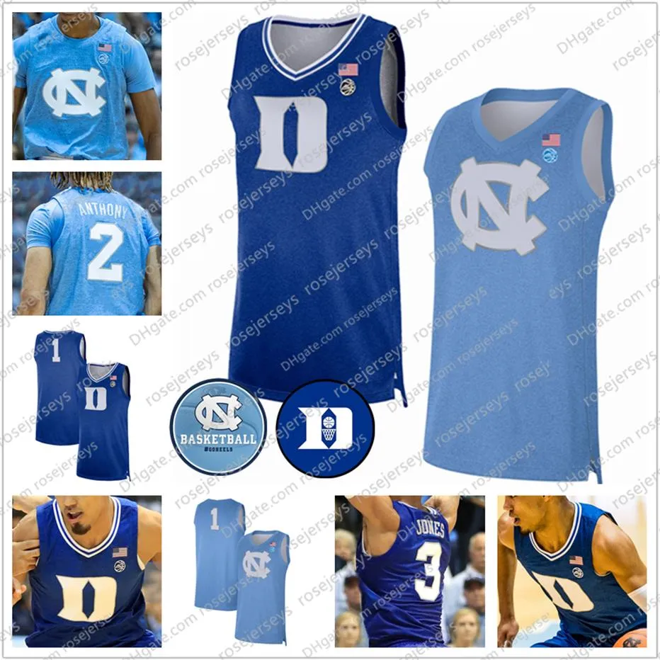 2020 100 rotro كرة السلة قمصان مخصصة Duke Blue Devil Unc North Carolina Tar Heels Vernon Carey Jr Cole Anthony Tre Jones Brooks 268y
