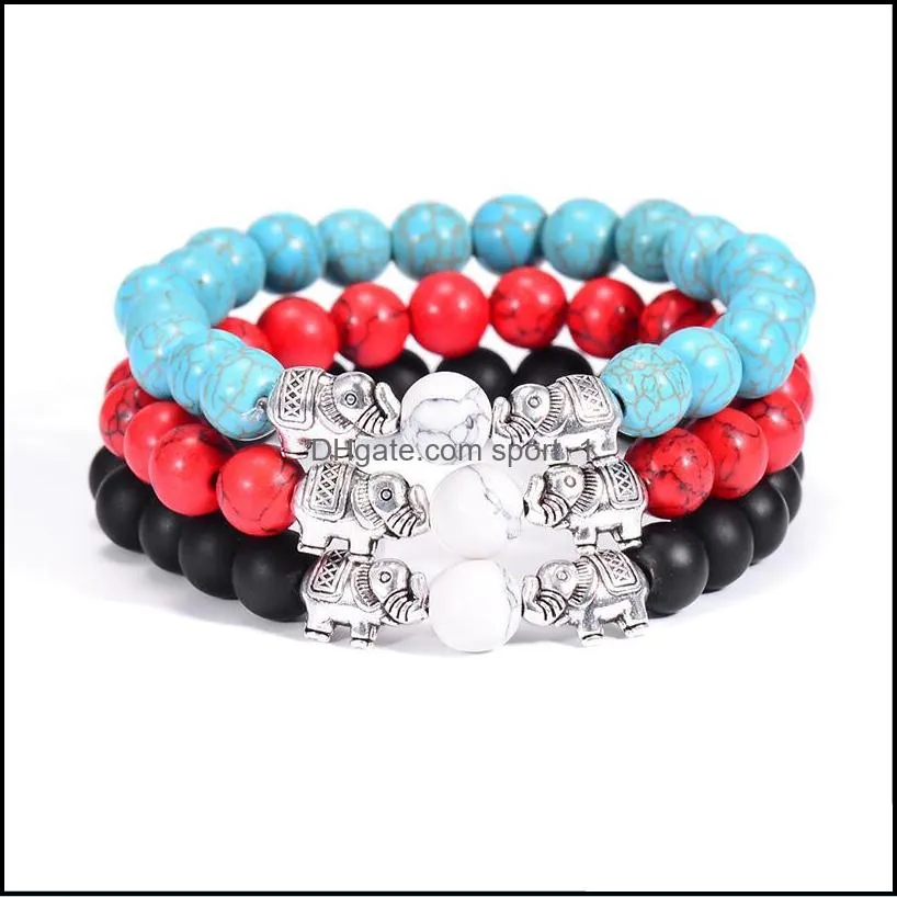 Bracelets de charme Moda Sier Elephant Charme Breads Bracelet exclusivo colorf stand natural de pedra bracelets para homens jewelr dhcok