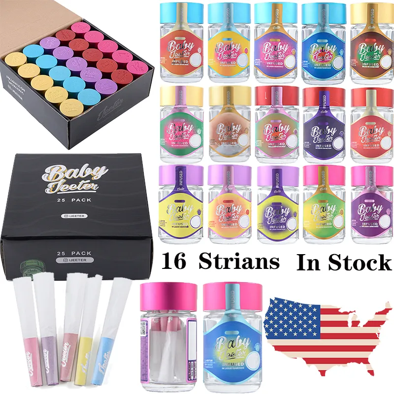 USA In Stock Baby Jeeter 5-Pack Bag Container Pre-rolling Paper High Potency Infused with Liquid Diamond Cone Paper Labels Master Box Packaging Dab Oil Wax