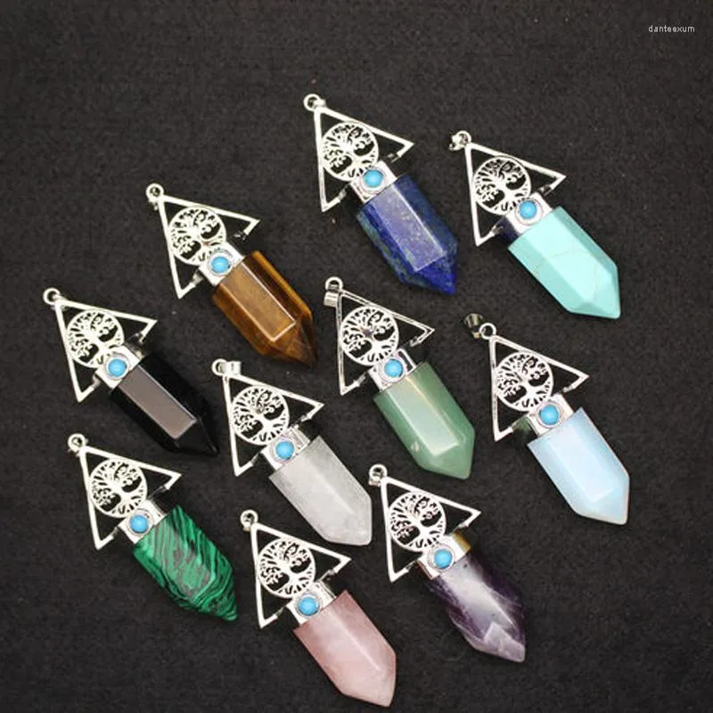 Pendentif Colliers Cristal Naturel Quartz Pendentifs Pour Collier Radiesthésie Reiki Arbre De Vie Lapis Opale Pendule Divination Pendulos Amulette