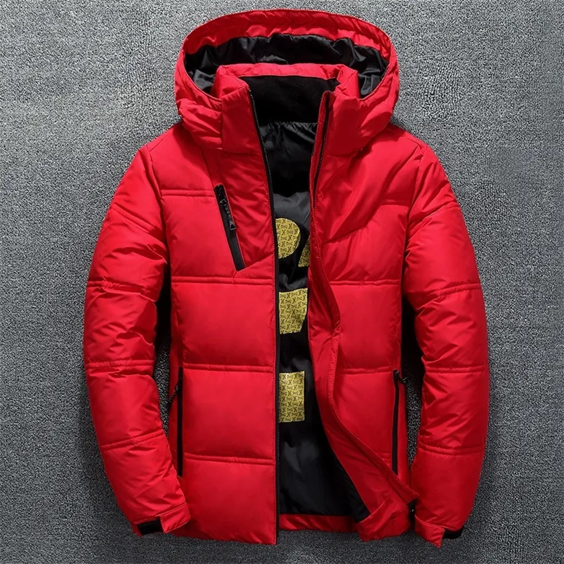 Heren down parkas winter warme mannen jas jas casual herfst stand kraag puffer dikke hoed witte eend parka man met kap 220924