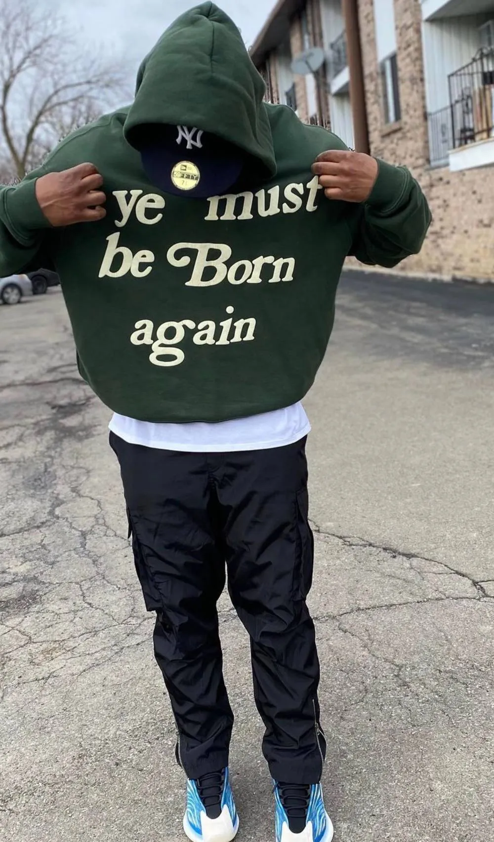 男性パーカー YE MUST BE BORN AGAIN レターフォームプリントハイストリートヒップホップパーカーフード付きスウェットシャツ