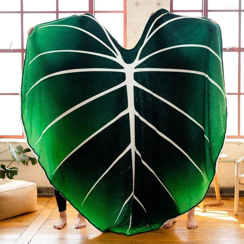 毛布の超柔らかいフィロデンドロングロリオサムプリントグリーンの葉毛布フリース居心地の良い葉の形をした温かいベッド100x150cm