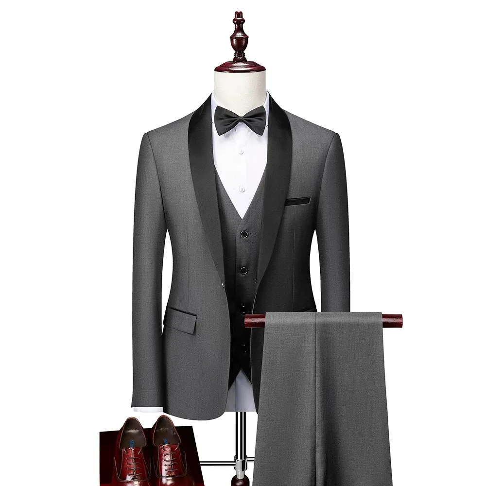 Slim Gray Navy Black Tie Wedding Tuxedo 2022 Three Piece Set With Jacket, Trousers, And