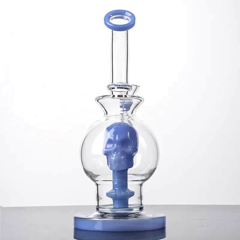 14mm Female Ball Style Hookahs Blue Glass Water Bongs Skull Insert Showerhead Perc Oil Dab Rig Unique Glass Bong Smoking Rigs With Bowl WP2281