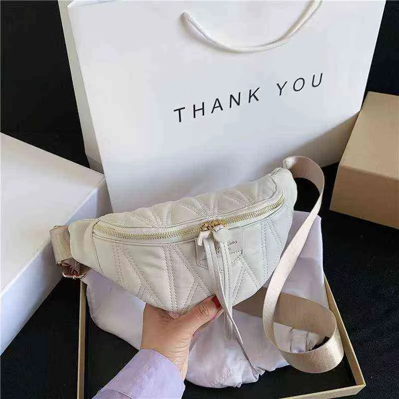 Women New Solid Color Waist Packing Splice Wide Band Crossbody Bags Pu Leather Female Breast Ladies Fashion Fanny packs J220705