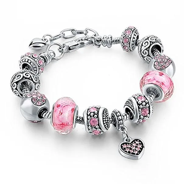 Charm Armbänder Silber Ton Kette Rosa Kristall Liebe Herz Perle Glas Armband mit Extender 7 5Add1 5 Drop Lieferung 2022 Mjfashion AMQ6K