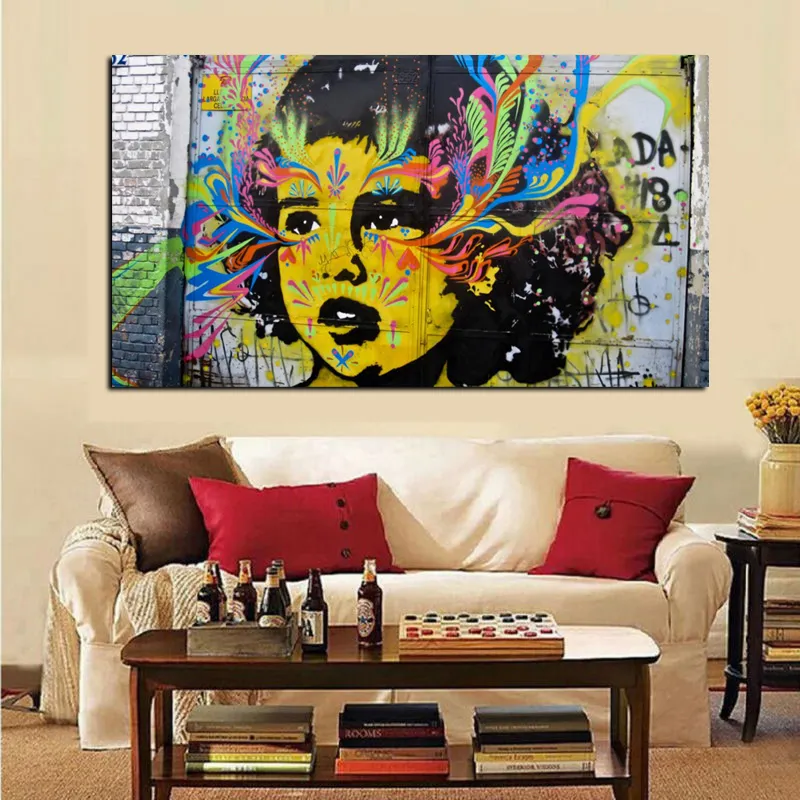 Graffiti Banksy  Art Watercolor Girl Face Abstract Oil Painting HD Print on Canvas Poster Wall Picture for Sofa Cuadros Decor (4)