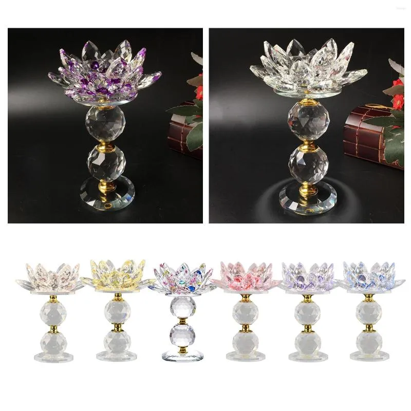 Ljusstakar gnistrande kristallglas lotushållare tealight reflektion feng shui hemfest ornament centrepieces