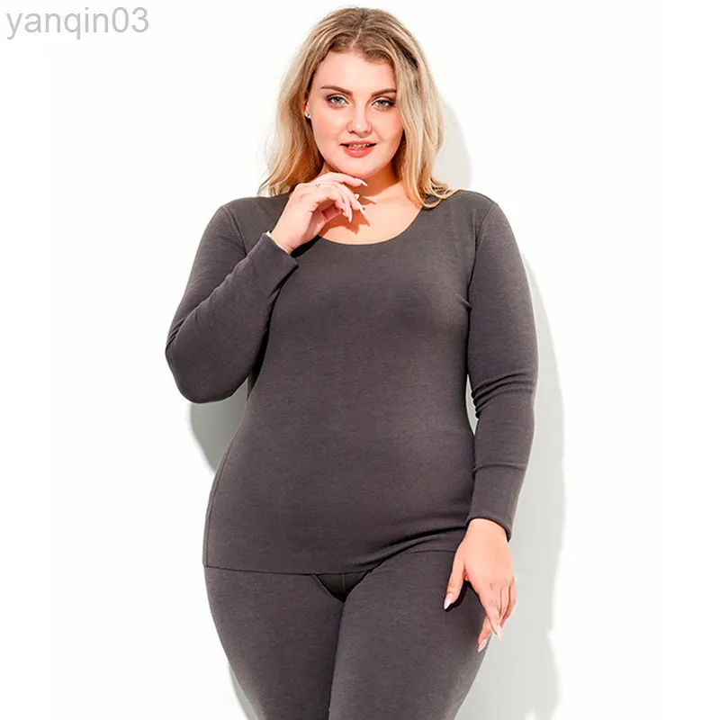 Women's Plus Size Tracksuits Plus Size 8XL 150Kg 2 Piece/Set Thermal Underwear Women Long Sleeves Seamless Long Underwear Sets O Neck Fleece Keep Warm Home Wear L220905