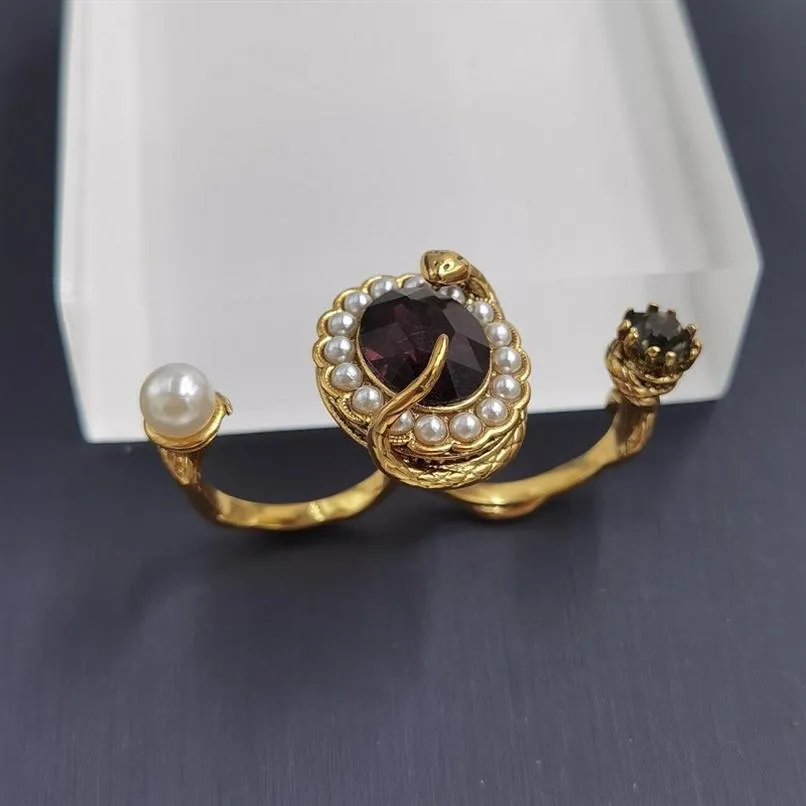 럭셔리 디자이너 보석 여성 반지 뱀과 다이아몬드 웨딩 약혼 반지와 더블 손가락 반지 Fahion Style2530