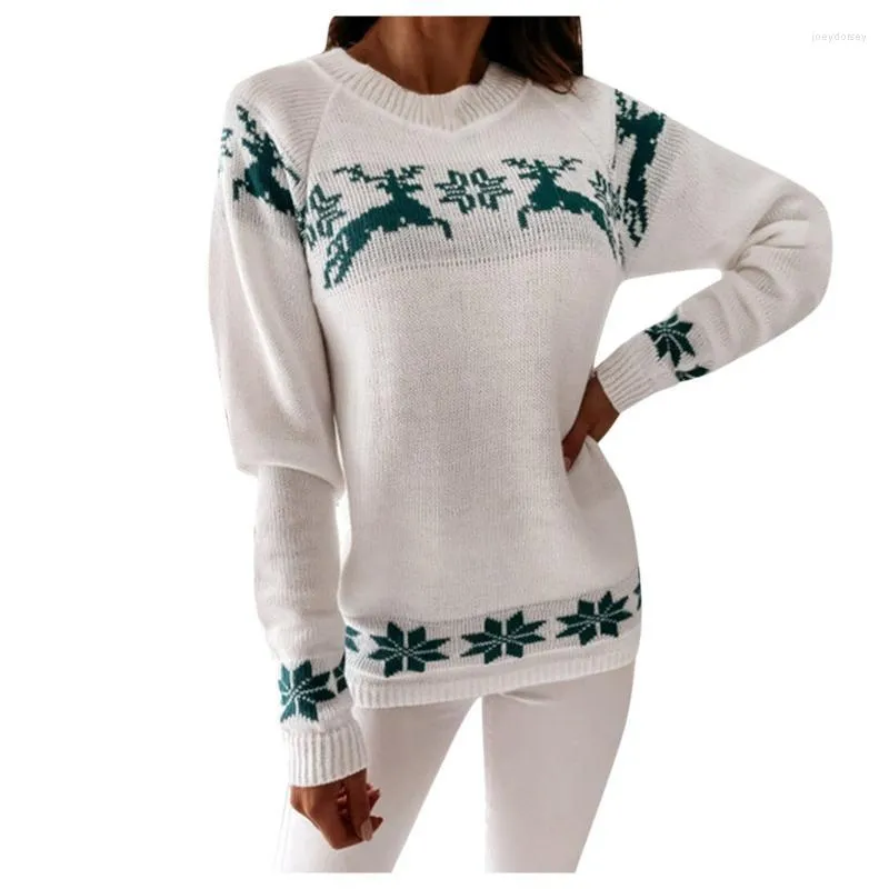 Camisolas femininas femininas outono feminino e inverno moda casual top o-pescoço de neve de floco de natal suéter de pullover de malha