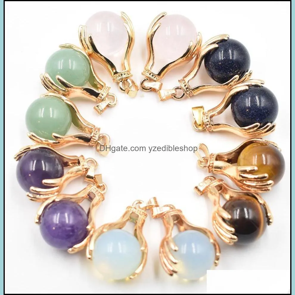 Charms Natural Quartz Stone Crystal Hanger Hand Hold Charms Round Ball Bead Kettingen Hangers Yoga Reiki Chakra Healin Dhseller2010 Dhngu