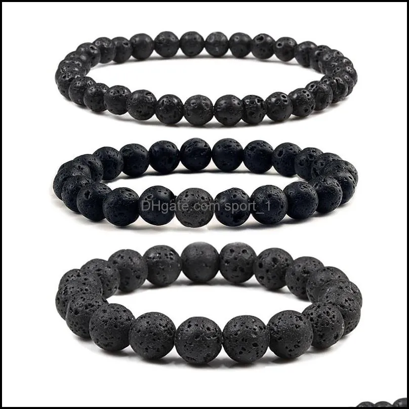 Bracelets porte-bonheur 6Mm 8Mm 10Mm Perles de pierre volcanique naturelle Strand Bracelets Black Lava Men Bracelet Aromathérapie Huile Essentielle Diffuse Dhpun