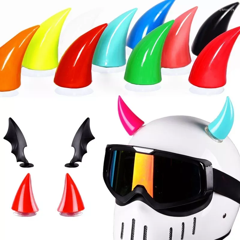 Casques de moto 1 pc multicolore casque cornes de diable électrique voiture style autocollants longs courts accessoires