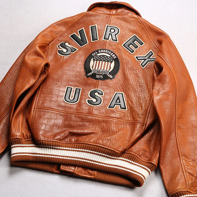 Casual Sports Lychee Pattern Leather Flight Jacket Men s European American Lapel Neck Genuine Leather Jacket
