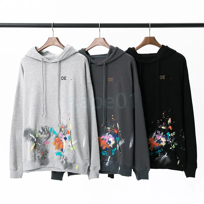 High Street Mens Fashion Hoodies Womens Hand painted Graffiti Printing Sweatshirts Couples Hip Hop Long Sleeve Sweater Size S-XL