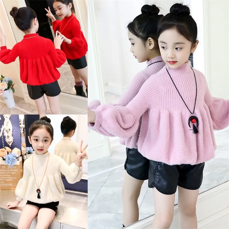 Girls' Pullover Sweater Winter Wear New Style Imitation Mink Jacket Pullovers Baby Warm Coat Kids Sweaters 20220905 E3
