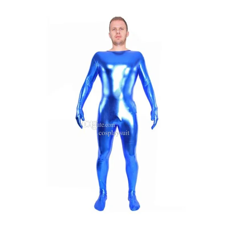 Déguisements unisexes Costumes de catsuit métalliques brillants Halloween sans capuche lycar Spandex Zentai Body Party club costumes de scène 2nd Skin Suit