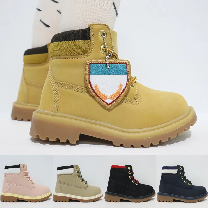 6-calowy Waterproof Waterproof Kids Martens Classic Babys Skórzanie dzianint pszenit granatowy czarny różowy na zewnątrz dzieci trampki obuwia Rozmiar 26-37