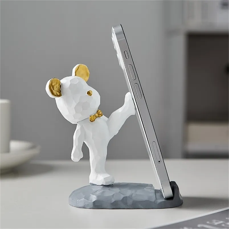 Dekorativa föremål Figurer Hemdekoration Violent Bear Phone Holder Kawaii Desk Accessories Estetic Room Decor Gadgets Desktop Sculpture Gaming 220902