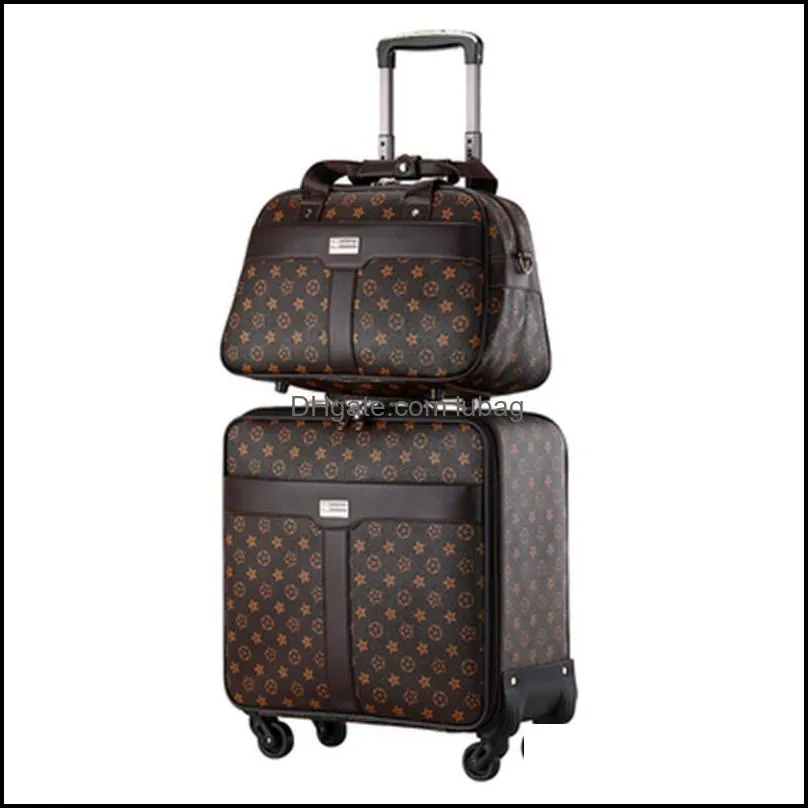 Resväskor Sväskor 2021 Högkvalitativ 16 "tum Retro Women Lage Travel Bag With Handbag Rolling Suitcase Set On Wheels Drop Delivery DHDY4