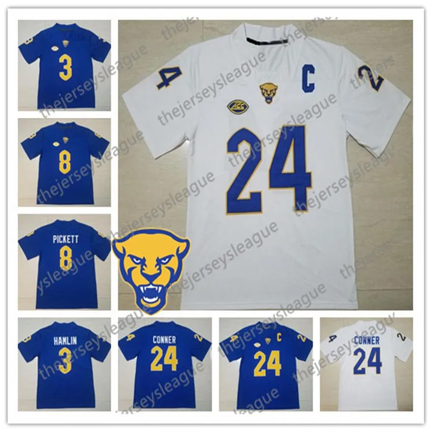 PITTSBURGH PANTHERS PITT 2019 #24 JAMES CONNER 8 PICKETT 1 LARRY FITZGERALD Royal Blue White 스티치 NCAA College Football Jersey253A